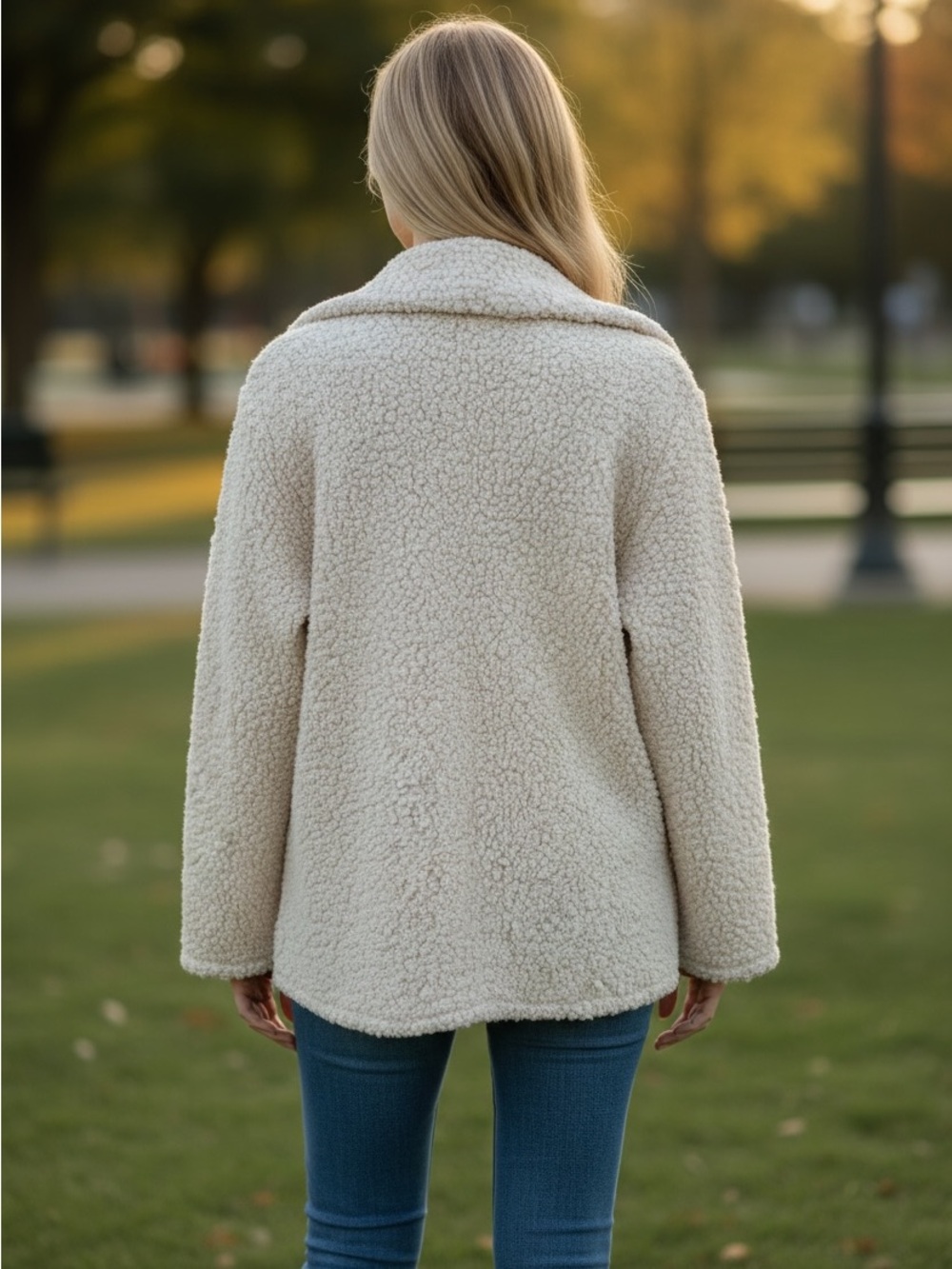 Cozy Cream Double-Breasted Women's Teddy Coat - Picture 4 of 9